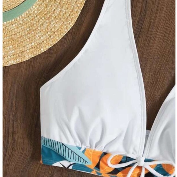 NWOT Tropical Print Knot Front Halter Bikini Swimsuit Small - Picture 5 of 7